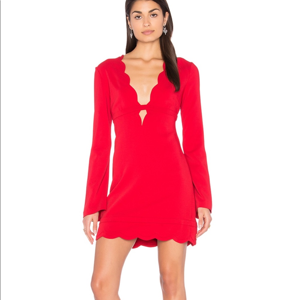 A.L.C. Eve Scalloped Crepe Dress in Crimson